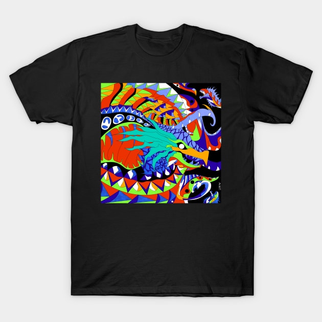 monster kaiju kraken in madness zentangle in the deep ocean art T-Shirt by jorge_lebeau